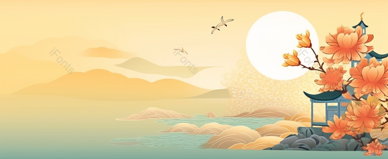 简约黄色山水中国自然国潮风景树林古典风格湖泊水墨插画,插画/手绘图,插画/手绘图库,插画/手绘图下载,插画/手绘